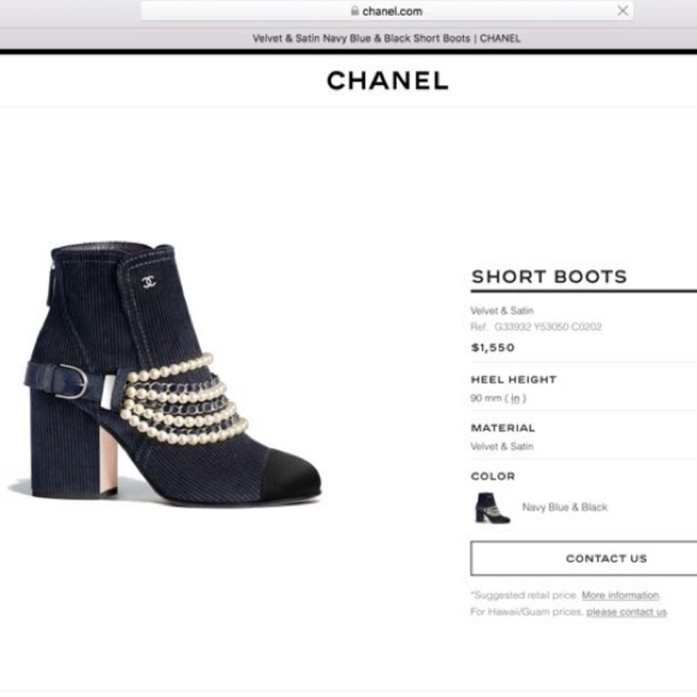 Chanel Velvet & Satin Ankle Boots With removable Pearl Chain